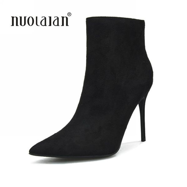 

2020 women winter boots pointed toe ankle boots for women short plush stiletto shoes high heels, Black