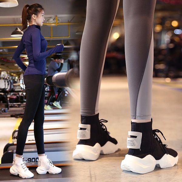 

women vulcanized sneakers high platform sock dad shoes female thick sole comfortable mesh breathable black women sneakers 201202