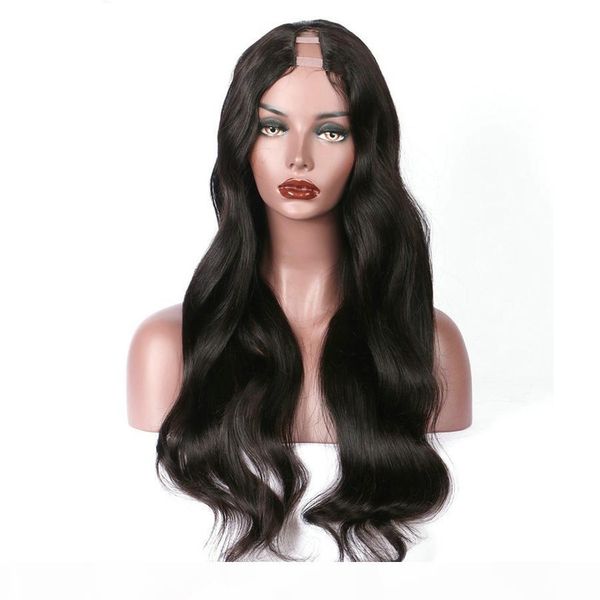 

long wavy u part human hair wigs virgin malaysian body wave remy glueless human hair upart wig middle u openning 1"x4, Black;brown