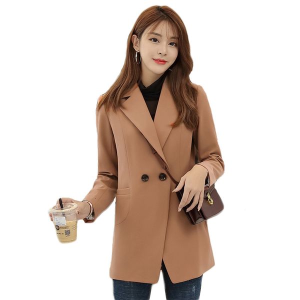 

2021 new black female blazer plus size spring new fashion thin office suit long coat with sf055 lining okul, White;black
