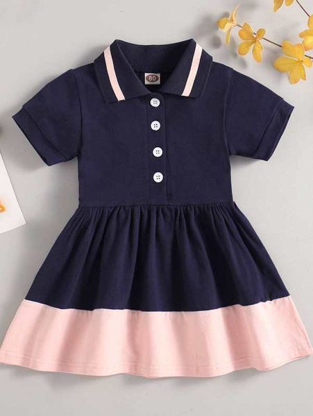 

baby girl half button contrast ruffle hem dress she, Red;yellow
