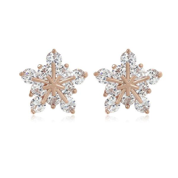 

stud 2021 trend temperament christmas micro-inlaid snowflake zircon women's earrings all-match simple fashion jewelry, Golden;silver