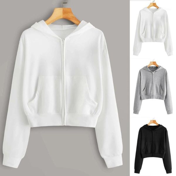 

ostrich zipper hooded sweatshirt for women solid color pocket casual pullover female girls spring autumn sweat1, Black