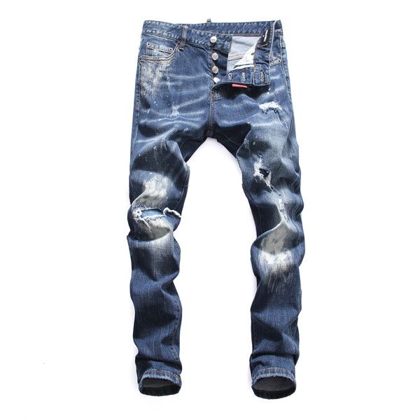 

wholesale-mens ripped skinny straight slim elastic denim fit biker jeans pants long pants stylish straight mens joggers jeans, Blue