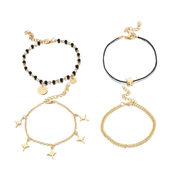 

tocona black beaded anklets for girl bohemian star pendant multilayer fashion bracelet anklet on the leg vintage jewelry 8537 h wmtwfe, Red;blue