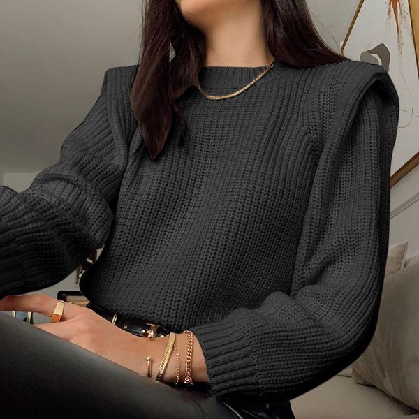 

women's fashion casual shoulder pads pullover soild pullover sweater chic sheelves sweaters for ladies autumn winter 2021, White;black