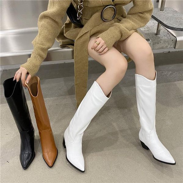 

woman flat boots shoes winter footwear thigh high heels high round toe boots-women luxury designer low1, Black