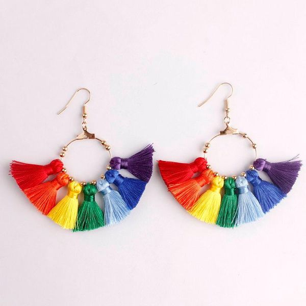 

zwpon rainbow fan fringe tassel earrings women summer statement earrings jewelry wholesale, Silver