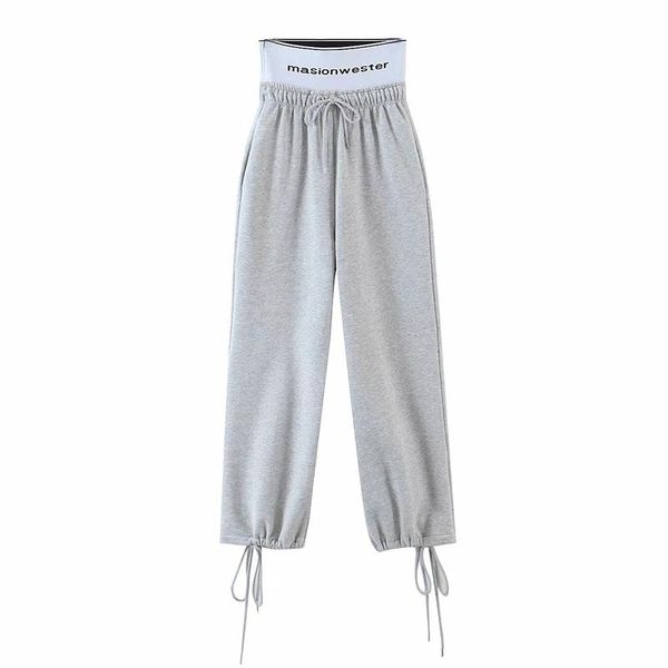 

women 2020 fashion simple versatile loose trousers solid lace up stretch waist trousers casual wide leg pants femme, Black;white