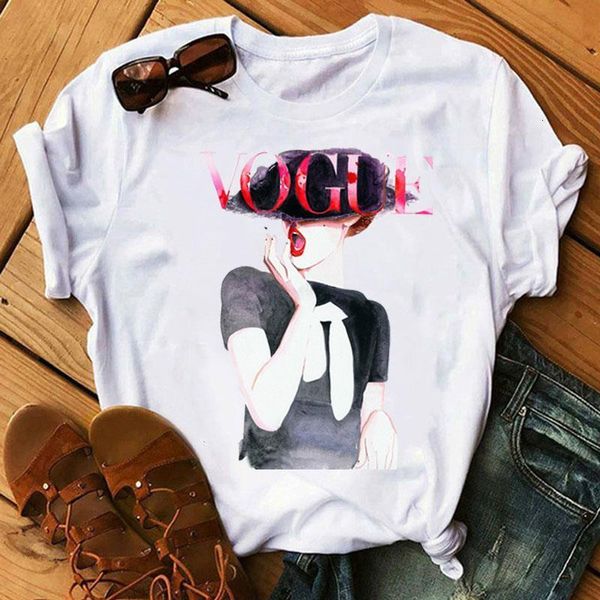 

new women t shirt vogue beauty 3d print o-neck tees summer style female t-shirt fashion ladies funny clothes, White