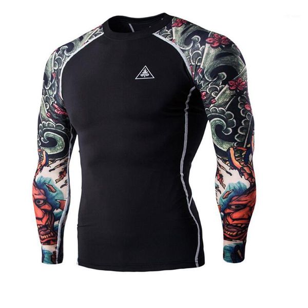 

wholesale- t-shirts men's digital printing fitness quick-drying clothes wear long sleeve tattoo t shirts man fitness clothing male xxl, White;black