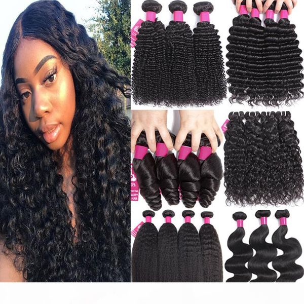 

9a brazilian human hair bundles deep wave kinky curly loose water wave body wave straight 100% unprocessed virgin human hair weave extension, Black