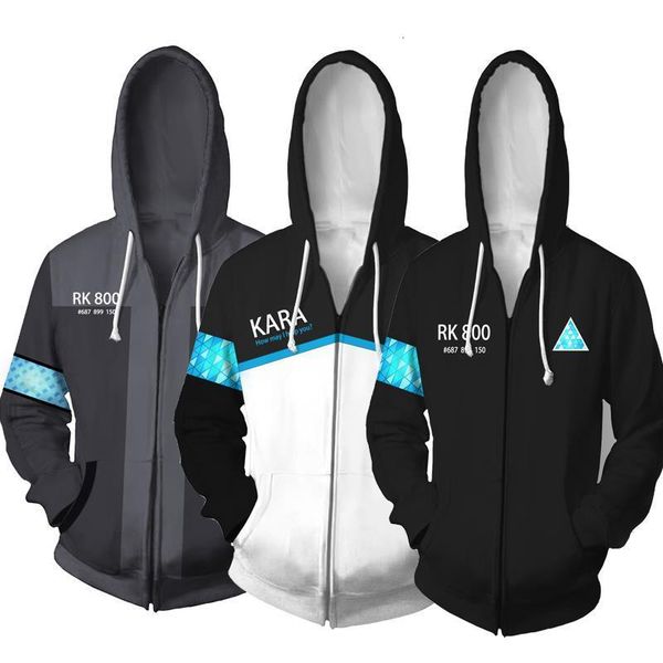 

игра детройт становятся человеческими rk800 connor cosplay zip up с капюшоном унисекс куртка толстовка с капюшоном с капюшоном уличные пальт, Black