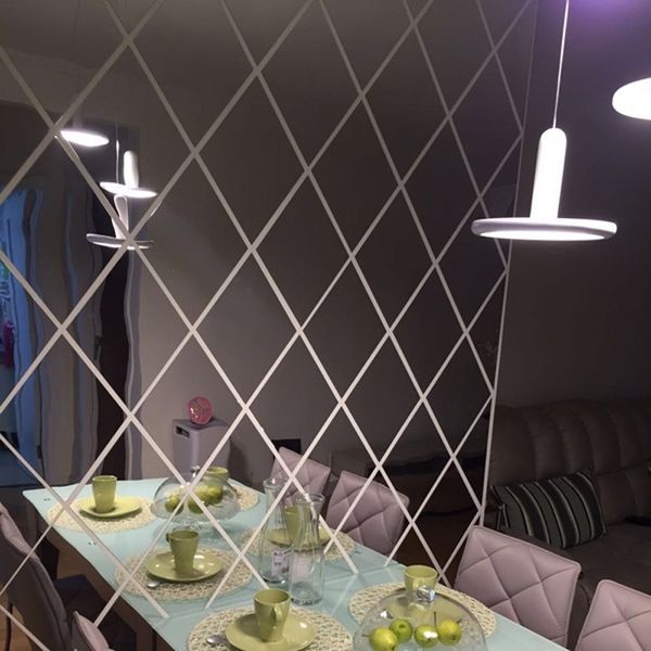 Adesivo per la casa Adesivo per specchio a forma di diamante Sfondo del soggiorno Decorazione della parete Decorazione del ristorante Adesivo da parete 3D Decorazioni per la casa 201130