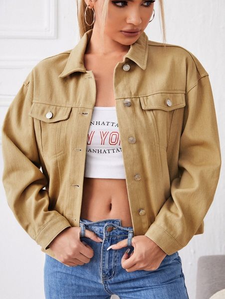 

flap detail drop shoulder jacket p5cg#, Black;brown