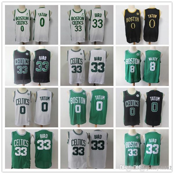 

mens boston celtics throwback jersey larry 33 bird kemba 8 walker jayson 0 tatum basketball shorts basketball jersey black green, Black;red