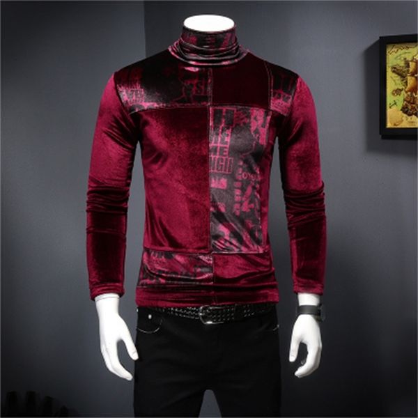

men's high collar bottoming shirt youth long-sleeved t-shirt autumn and winter models new gold velvet thickening shirt tide male, White;black
