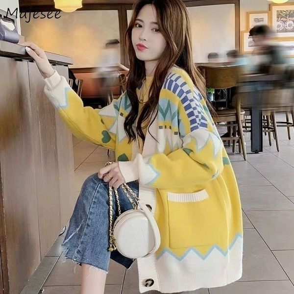 

sweaters women casual v-neck plus size knitted cardigans harajuku single breasted womens fashionable high elasticity all match y200720, White;black