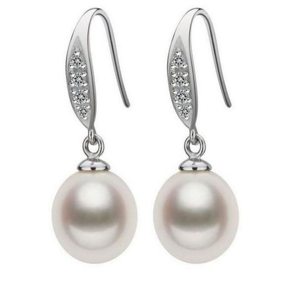 

10-11mm white rice type tahitan pearl earring 925 silver accessories, Golden;silver