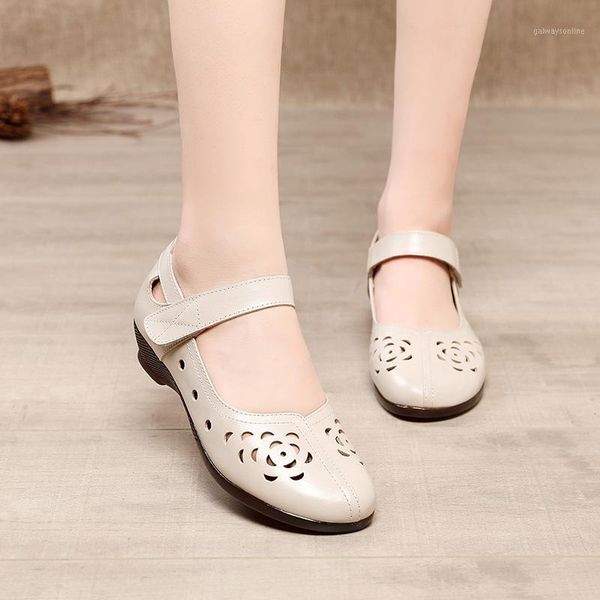 

sandals gktinoo genuine leather ladies flat summer shoes woman slip on casual loafers hollow out round toe soft comfort female1, Black