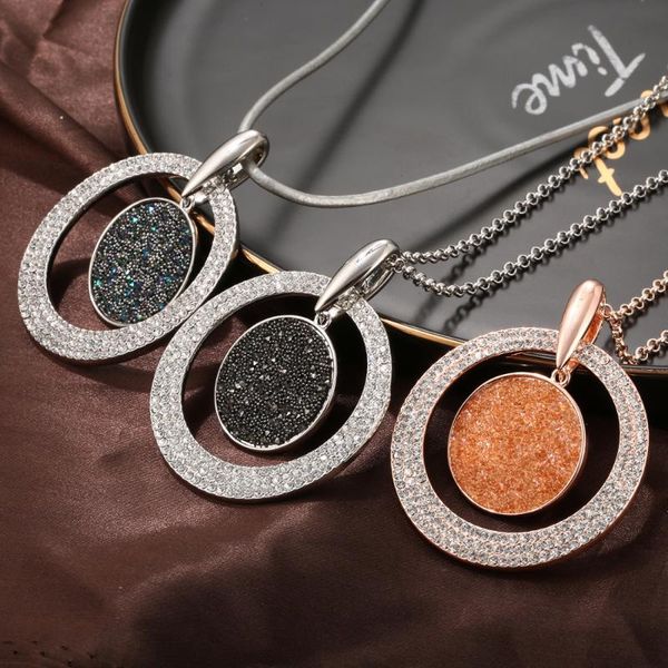 

pendant necklaces luxury black pink crystal round necklace sweater chain fashion jewelry gift 2021 long for women bijoux, Silver