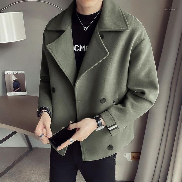 

men's windbreaker 2020 autumn new slim solid color medium long button long sleeve windbreaker casual fashion youth men's wear1, Tan;black