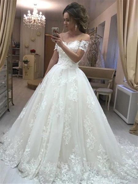

setwell sweetheart a-line wedding dresses short sleeves lace appliques pleated tulle floor length white bridal gowns