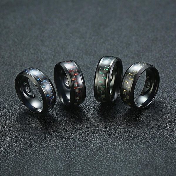 

vnox carbon fiber ring man stainless steel metal black party jewelry 4 color, Golden;silver