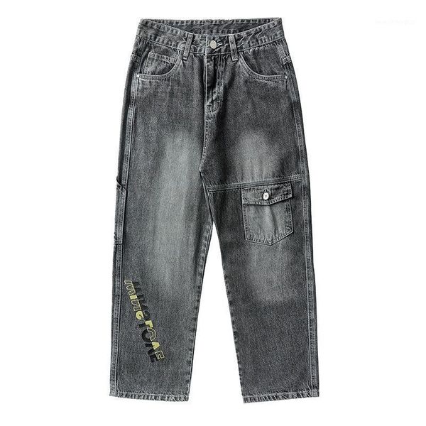 

men's jeans hip hop denim men workwear pants plus size 28-42 korean fashion loose cropped street wear1, Blue