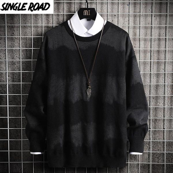 

singleroad oversized mens knitted sweater men 2020 striped harajuku hip hop japanese korean style pullover black sweater men, White;black