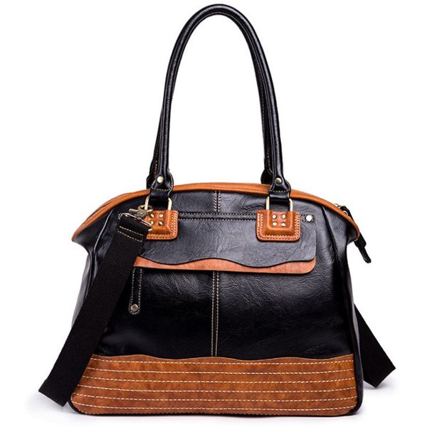

contrast color pu leather vintage men handbag business casual men's splice travel lapbag school shoulder bags tote messenger briefcase