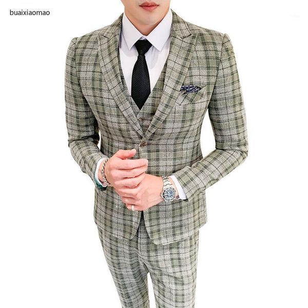

2021 plaid suit 3-piece set slim business traje de boda men's wedding suit groom dress designer latest tuxedo club dress1, White;black