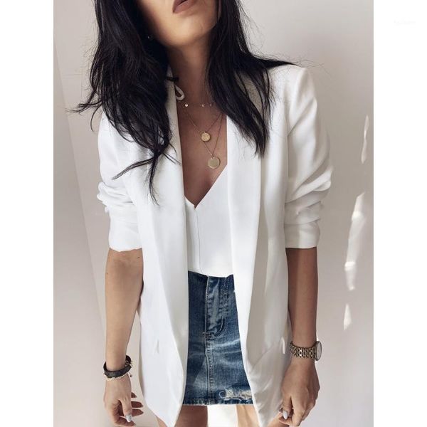 

ladies casual lapel suit jacket office wear temperament long sleeved solid color double pocket lapel jacket small suit women1, White;black