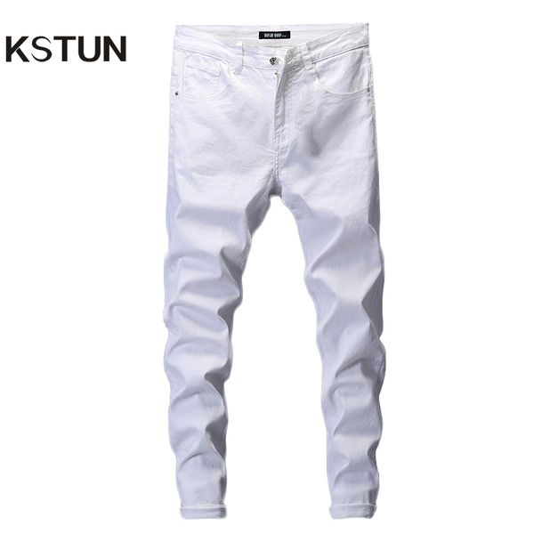 Skinny Jeans Homens Solid White Mens Jeans Marca Estiramento Casual Homens Fashioins Denim Calças Casuais Yong Menino Estudantes Calças Tamanho 42 de 201117