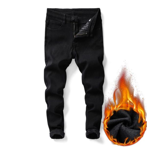 

dropshopping winter spring plus velvet jeans black men's fashion brand straight pants vintage homme loose thicken denim trousers, Blue