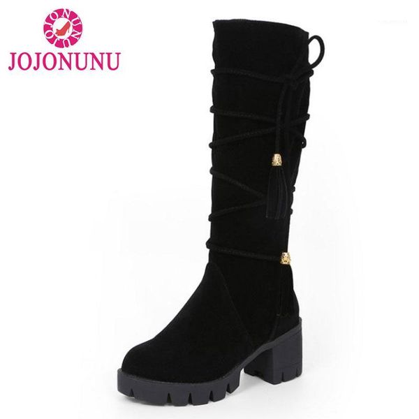

boots fitwee women knee high winter fur strap shoes square heeled platform warm bowknot size 33-431, Black