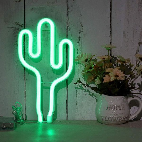 

green cactus neon light signs led decoration lights battery usb powered cactus lamps neon signs light up children's room bedroom swy jl