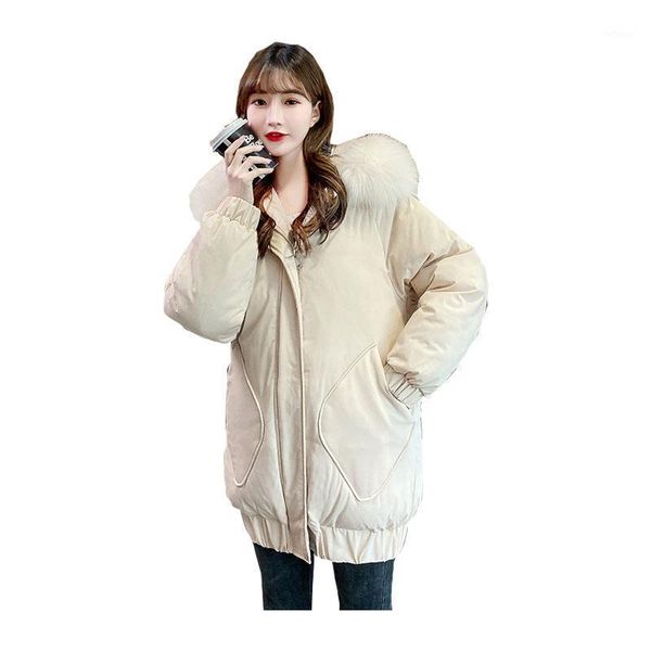 

chic women medium long winter jacket fur collar detachable windproof bio down coat oversize cotton padded parkas1, Black