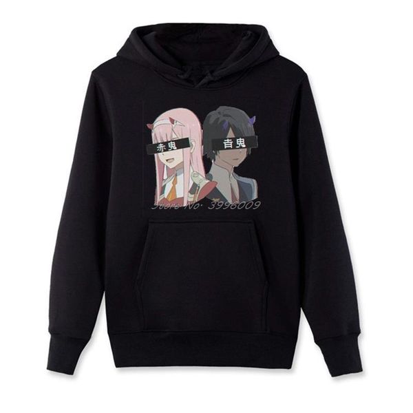 

aka oni and ao oni amazing hoodies darling in the franxx zero two men zipper fleece sweatshirts coat streetwear, Black