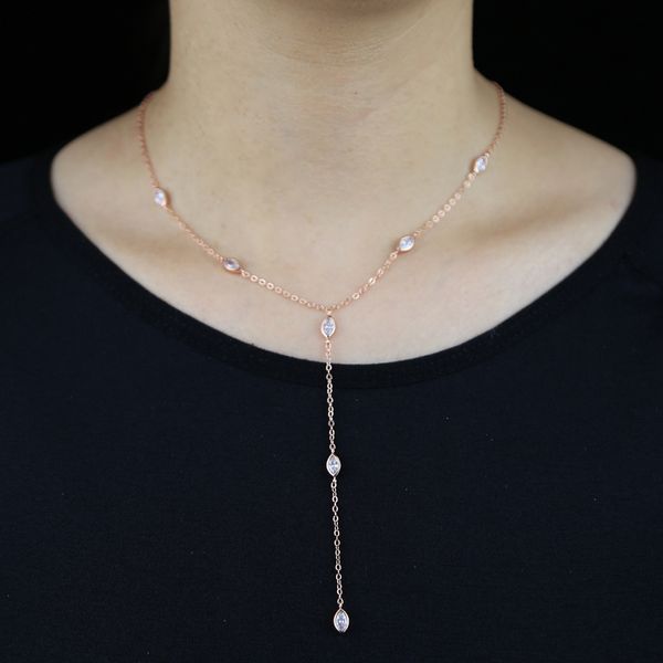 

wholesale trendy tear water drop y shape long chain necklace with clear bling cz for women girl delicate wedding jewelry, Silver