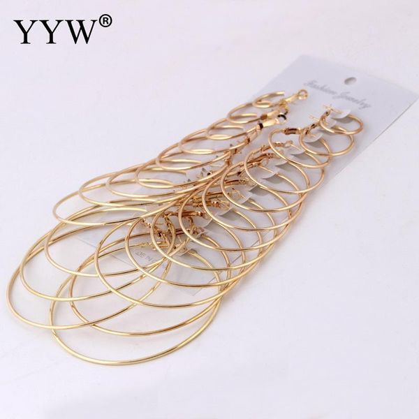 

12pairs/set gold silver color big circle hoop earrings boucle d'oreille femme metal ring for women punk style round earring sets, Golden;silver
