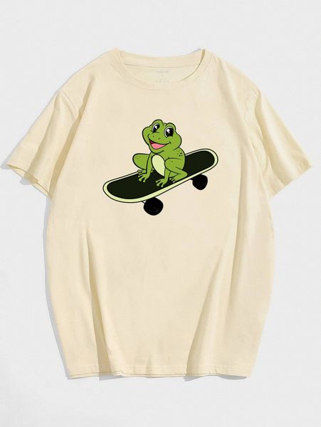 

men skateboard & frog print tee r7hz#, White;black