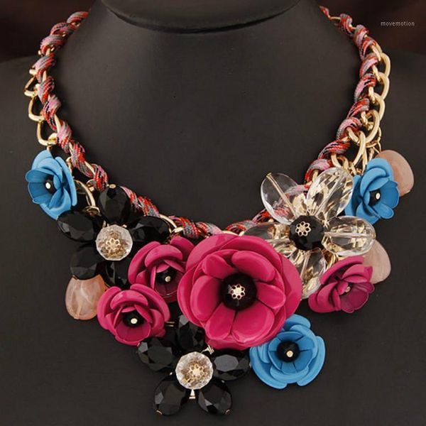 

exaggerated necklace hand-woven cotton rope colorful flowers colorful flower necklace folk style enthusiasm1, Golden;silver