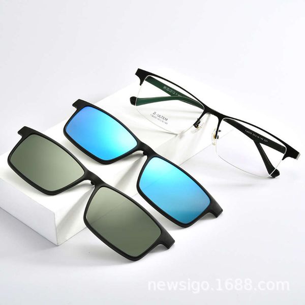 

clip metal lens half magnetic frame adsorption magnetic absorption polarized night vision driver sunglass 8205, White;black