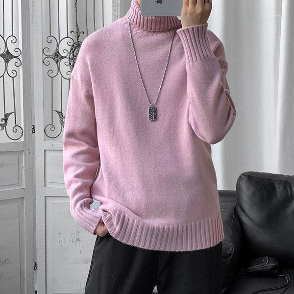 

autumn and winter turtleneck sweater men's warm fashion casual knitted pullover men loose korean knitting sweaters mens clothes1, White;black