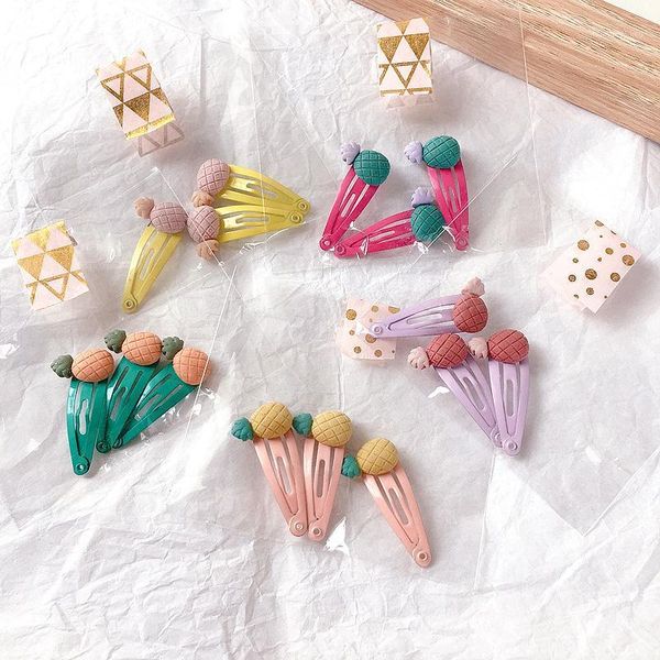 

hair accessories 2021 girl pins cute fresh simple spray paint pineapple bb clip toddler clips for children fashion accessories1, Slivery;white