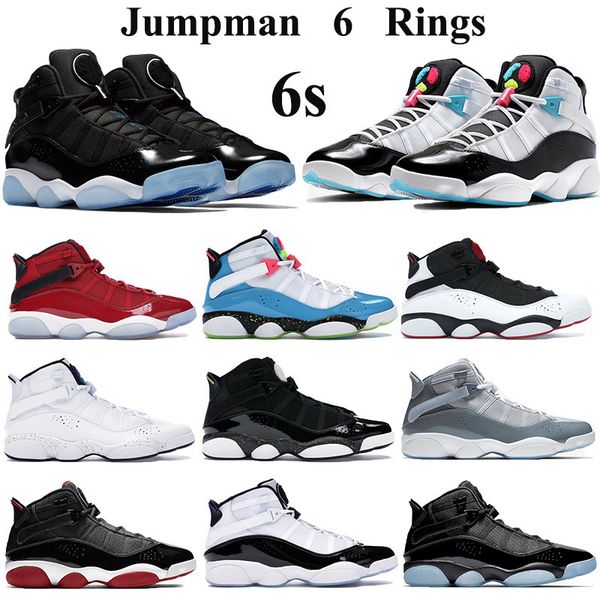 

6s rings jumpman basketball shoes new men women space jam white light blue fury cyber concord trainers gym red confetti cool grey sneakers, Black