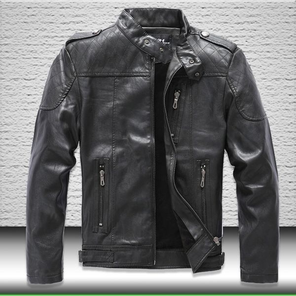 

zipper leather jacket motorcycle men new fleece bomber jacket autumn winter faux leather coat mens biker jacket outwear 201026, Black