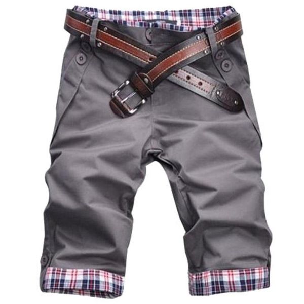 

men's shorts summer beach casual men plaid patchwork turn up cuff fifth pants trousers leisure cultivate slim, White;black