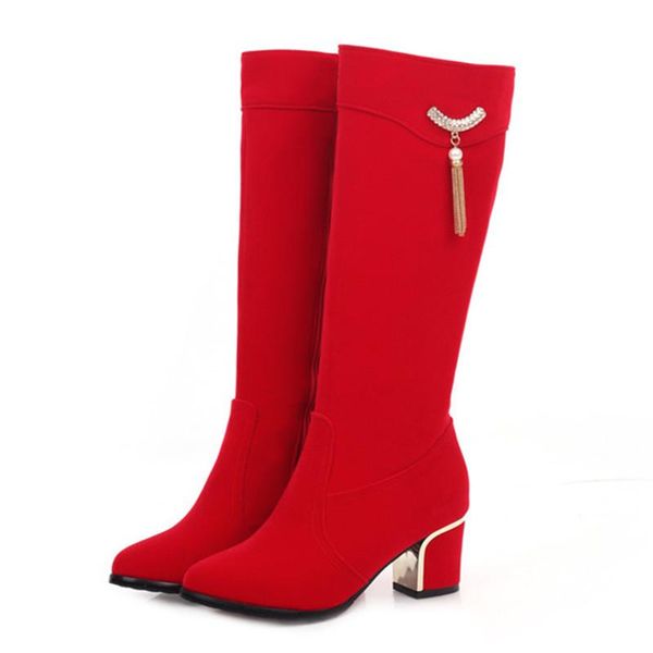 

boots autumn winter knee high women black red women's luxury casual low heels long fashion party shoes female